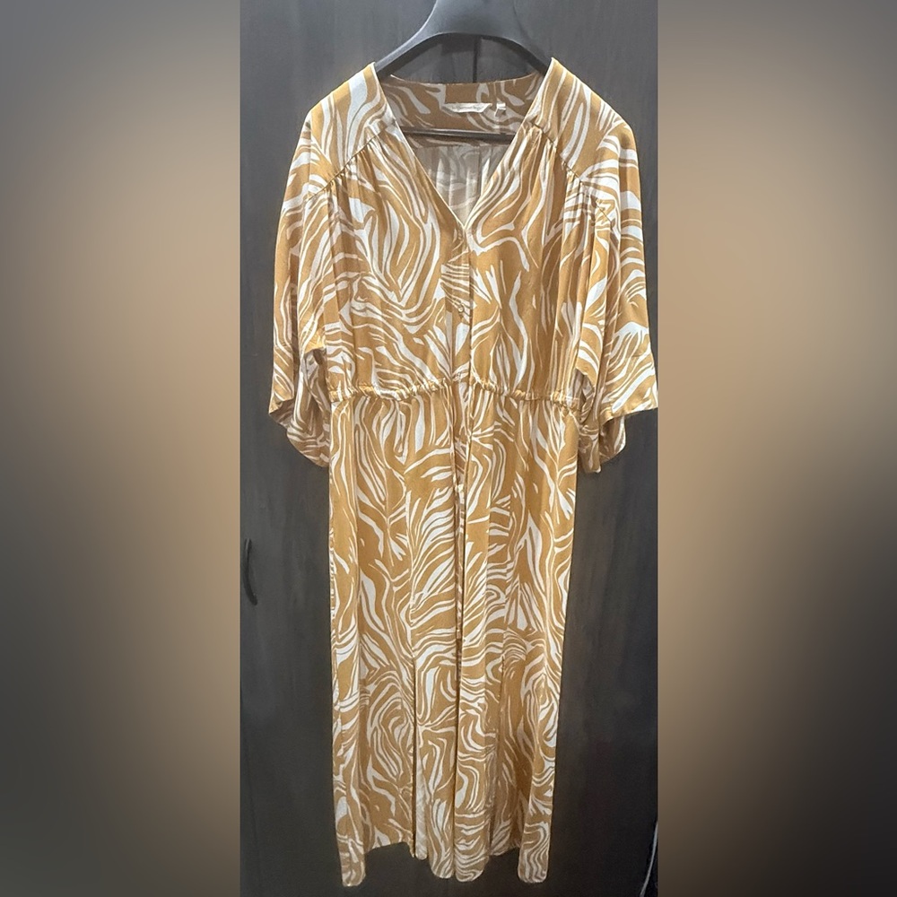 Soft Surroundings yellow zebra print midi shirt dress
